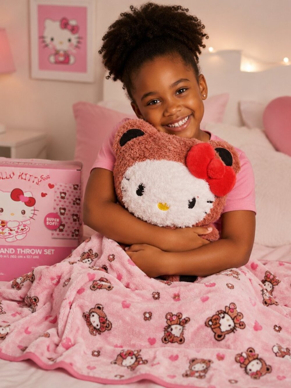 Hello Kitty Character Pillow & Throw Set – Super Soft Heart Design Gift Bundle